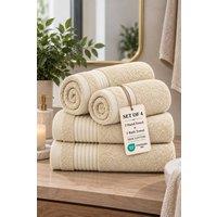 Pamposh 4 Piece 500 GSM Premium Cotton Bath & Hand Towel Set in Cream