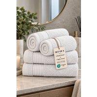 Pamposh 4 Piece 500 GSM Cotton White Bath & Hand Towel