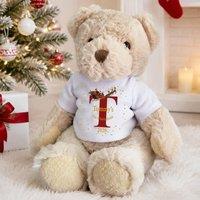 Aye Do Gifts Personalised Teddy Bear 1st Christmas Santa Sleigh & Initial T-Shirt in Beige