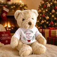 Aye Do Gifts Personalised Luxury Teddy Bear with 1st Christmas Red Bow with T-Shirt in Beige