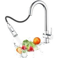 Sren Pull-Out Kitchen Mixer Tap 2-Mode Spray 360 Swivel Chrome in Silver