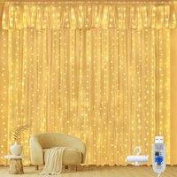 Ollny 3x3m 300LED Curtain Lights USB 8-Mode IP44 Waterproof Warm White