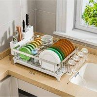 FORGEVIO White Dish Drainer Rack-With Cutlery Cup Holder | Size: 0.6m2