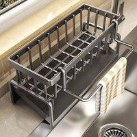 SPETLEK Kitchen Sink Caddy Towel Rail Sponge Holder Dish Soap in Grey | Size: 0.5m x 1m