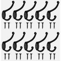 FORGEVIO 10PCS Metal Double Hat & Coat Hooks in Black | Size: 500mm
