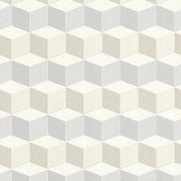 PAWNORA 3D Effect Square Cube Geometric Shape Wallpaper in White