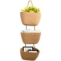 FORGEVIO 3-Tier Wall Hanging Basket Over The Door Storage in Brown | Size: 500mm