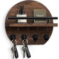 FORGEVIO 9.8 Inch Wooden Key Holder Wall Mounted Rustic in Brown | Size: 0.6m2