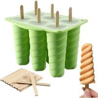 SPETLEK 6 Cavity Silicone Ice Cream Maker Spiral Ice Lolly Mold in Green | Size: 100 cm x 15 cm