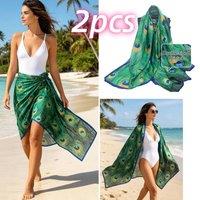SPETLEK Lady Beach Silk Scarf Towel Sunscreen Shawl Pashmina in Green | Size: 10