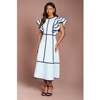 Coast Women's Ruffle Shoulder Piped Bandage Midi Dress in Pale Blue | Size: 8