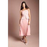 Coast Women's Lace Peplum Detail Belted Pleated Midi Dress in Pink | Size: 12