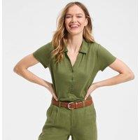 Lands' End Women's Linen Blend Button Front Polo in Olive | Size: 16-18