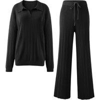MODISHION Women's 2 Piece Knitted Polo Sweater & Trousers Set in Black | Size: Medium