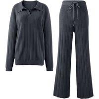 MODISHION Women's 2 Piece Knitted Polo Sweater & Trousers Set in Charcoal | Size: Large