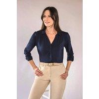 Pure Collection Women's Viscose Jersey V Neck Shirt in Navy | Size: 18