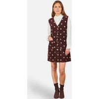 Yumi Women's Embroidered Daisy Pinafore Dress in Chocolate | Size: 14