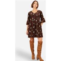 Yumi Women's Embroidered Daisy Cord Dress in Chocolate | Size: 8