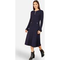 Yumi Women's Viscose Knitted Midi Dress With Buttons in Dark Navy | Size: Large