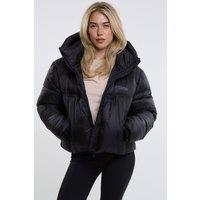 BCouture Women's Cropped Hooded Puffer Jacket in Black | Size: 2XL