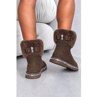 Love Lemonade Women's Crystal Faux Suede Snuggle Cloud Cuff Faux Fur Boots in Tan | Size: 3