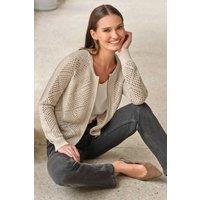 Pure Collection Women's Cotton Mesh Zip Cardi in Natural | Size: 8