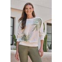 Pure Collection Women's Fern Print Embellished Sweater in Soft White | Size: 16