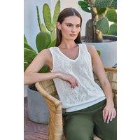 Pure Collection Women's Cotton Lace Stitch Vest in Soft White | Size: 14
