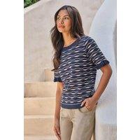 Pure Collection Women's Ss Cotton Blend Wavy Stripe Top in Navy | Size: 16
