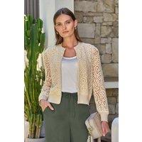 Pure Collection Women's Lace Crochet Effect Cardigan in Natural | Size: 8