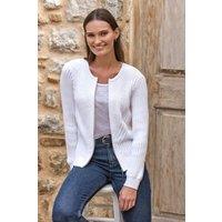 Pure Collection Women's Cotton Rib Zip Cardigan in White | Size: 14