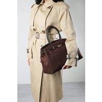 Where's That From Women's Grelle Leather Belt Lock Detail Tote Bag in Dark Brown