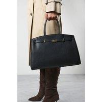 Where's That From Women's Grelle Leather Belt Lock Detail Tote Bag in Black