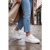 Elle Sport Women's Classic Leather Lace Up Trainers in Warm White | Size: 8