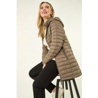 Roman Women's Petite Metallic Finish Quilted Puffer Coat in Taupe | Size: 16