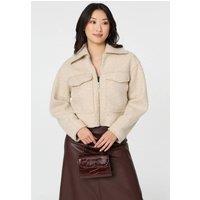 Izabel London Women's Collared Pocket Front Cropped Jacket in Beige | Size: XL