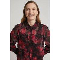 Izabel London Women's Floral Long Sleeve Curve Hem Shirt in Red | Size: 18