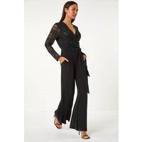 Roman Women's Sequin Lace V-Neck Stretch Jumpsuit in Black | Size: 16