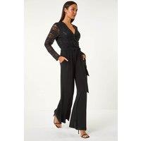 Roman Women's Sequin Lace V-Neck Stretch Jumpsuit in Black | Size: 20