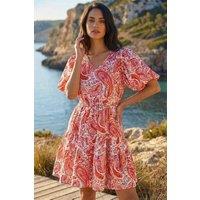 Dusk Women's Paisley Print Hotfix Dress in Red | Size: 8