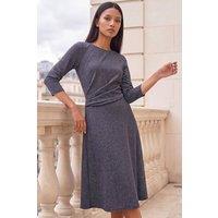 Roman Women's Petite Shimmer Wrap Side Dress in Metallic Silver | Size: 16