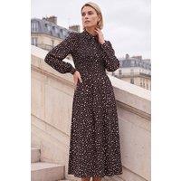 Roman Women's Polka Dot Shirred Midi Dress in Chocolate | Size: 20