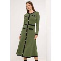 Star by Julien Macdonald Women's Knitted Contrast Trim Dress in Green | Size: 14-16
