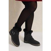 Evans Women's Suede Faux Fur Boots In Wide E & Extra Wide EEE Fit in Black | Size: 8E