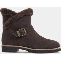 Evans Women's Suede Faux Fur Boots In Wide E & Extra Wide EEE Fit in Brown | Size: 5E