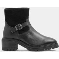 Evans Women's Leather Buckle Ankle Boots In Wide E & Extra Wide E Fit in Black | Size: 6E