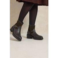 Evans Women's Leather Buckle Ankle Boots In Wide E & Extra Wide E Fit in Dark Brown | Size: 7E