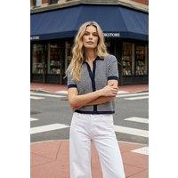 WOVCOR Women's Textured Button Front Polo Collar Knitted Blouse in Navy | Size: Medium
