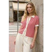 WOVCOR Women's Textured Button Front Polo Collar Knitted Blouse in Red | Size: Small