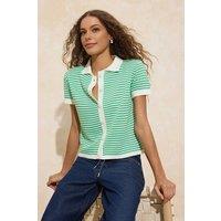 WOVCOR Women's Textured Button Front Polo Collar Knitted Blouse in Green | Size: Small